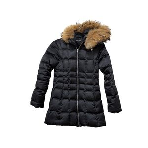 Andrew Marx women’s black puffer coat with raccoon trim